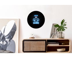 WallCircle - Wandcirkel - Muurcirkel - Neon - Tekst - Love gaming - Blauw - Vrouwen - Aluminium - Dibond - 30x30 cm - Binnen en Buiten