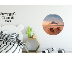 WallCircle - Wandcirkel - Muurcirkel - Strand - Ligbed - Parasol - Aluminium - Dibond - ⌀ 60 cm - Binnen en Buiten
