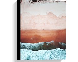 WallClassics - Canvas - Bovenaanzicht van Schuimende Golven naar het Strand toe - 30x40 cm Foto op Canvas Schilderij (Wanddecoratie op Canvas)