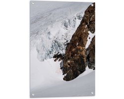 WallClassics - Tuinposter – Bruine Berg met Sneeuw - 60x90 cm Foto op Tuinposter  (wanddecoratie voor buiten en binnen)