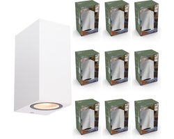 WallDeco LED Wandlamp vierkant wit - Schijnt naar boven en beneden - Voor binnen & buiten - 10 stuks