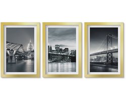 Wallfluent 3-Delige Schilderij Set - Ontspannend Uitzicht Op Boeddha, Strandstenen En Bamboe. - 40 x 60 cm - Muurdecoratie - Wanddecoratie - Hal - Woonkamer Decoratie