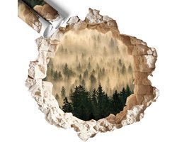 Wallfluent 3D Muursticker - Mystiek bos Wandsticker 3D Doorkijk - 130x126 cm - Beige Wandsticker 3D Gat Met Uitzicht - 3D Wanddecoratie Gat In De Muur - 3D Wandsticker Gat In De Muur - 3D Sticker Gat In Stenen Muur