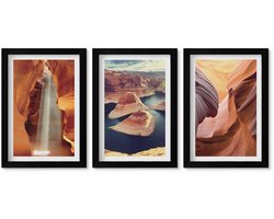 Wallfluent 4-Delige Schilderij Set - Waterval in de kloof Rotsformaties in de canyon - 20 x 30 cm - Muurdecoratie - Decoratieve Schilderijen - Wohnzimmer - Woonkamer Decoratie