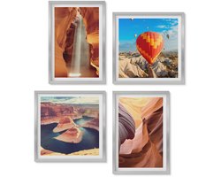 Wallfluent 4-Delige Schilderij Set - Waterval in de kloof Rotsformaties in de canyon - 40 x 40 cm en 40 x 60 cm - Wanddecoratie - Woonkamer Decoratie