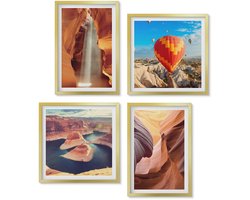 Wallfluent 4-Delige Schilderij Set - Waterval in de kloof Rotsformaties in de canyon - 40 x 40 cm en 40 x 60 cm - Wanddecoratie - Woonkamer Decoratie - Stijlvolle Muurdecoratie