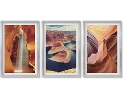 Wallfluent 4-Delige Schilderij Set - Waterval in de kloof Rotsformaties in de canyon - 40 x 60 cm - Decoratieve Schilderijen - Woonkamer - Interieur - Wanddecoratie