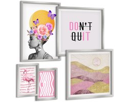 Wallfluent 5-Delige Schilderij Set - Ontspannend Uitzicht Op Boeddha, Strandstenen En Bamboe. - 20 x 30 cm - Wanddecoratie - Schilderijen Set - Interieur - Woonkamer Decoratie