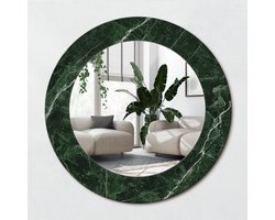 Wallfluent Bedrukte Ronde Spiegel - Ronde Spiegel Lijst Met Print Groen Marmer - 50 cm / 36 cm - Groente - Groente Ronde Spiegel Met Print - Badkamerspiegel - Gangspiegel - Eetkamer - Hal - Top Kwaliteit