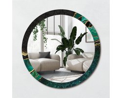 Wallfluent Bedrukte Ronde Spiegel - Ronde Spiegel Lijst Met Print Marmergroen - 100 cm / 86 cm - Groente - Groente Ronde Spiegel Met Print - Woonkamerspiegel - Inloopkastspiegel - Hal - Glazen spiegel