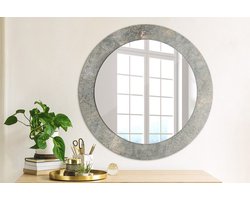 Wallfluent Bedrukte Ronde Spiegel - Ronde Spiegel Lijst Met Print Vintage Beton - 60 cm / 46 cm - Grijs - Grijs Ronde Spiegel Met Print - Inloopkastspiegel - Badkamerspiegel - Toiletspiegel - Glazen spiegel