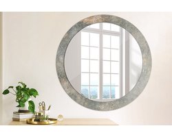 Wallfluent Bedrukte Ronde Spiegel - Ronde Spiegel Lijst Met Print Vintage Beton - 80 cm / 66 cm - Grijs - Grijs Ronde Spiegel Met Print - Inloopkastspiegel - Badkamerspiegel - Toiletspiegel - Eenvoudige installatie