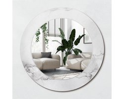 Wallfluent Bedrukte Ronde Spiegel - Ronde Spiegel Met Bedrukte Lijst Wit Marmer - 50 cm / 36 cm - Wit - Wit Ronde Spiegel Met Decoratie - Woonkamerspiegel - Inloopkastspiegel - Hal - Eenvoudige installatie