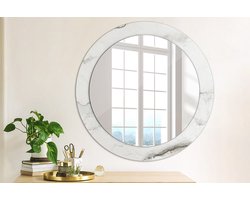 Wallfluent Bedrukte Ronde Spiegel - Ronde Spiegel Met Bedrukte Lijst Wit Marmer - 70 cm / 56 cm - Wit - Wit Ronde Spiegel Met Decoratie - Woonkamerspiegel - Inloopkastspiegel - Hal - Wandmontage