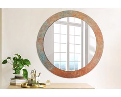 Wallfluent Bedrukte Ronde Spiegel - Ronde Spiegel Met Decoratie Roestig Metaal - 70 cm / 56 cm - Oranje - Oranje Ronde Spiegel Lijst Met Print - Woonkamerspiegel - Inloopkastspiegel - Hal - Glazen spiegel