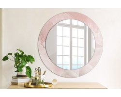 Wallfluent Bedrukte Ronde Spiegel - Ronde Spiegel Met Decoratie Roze Steen - 60 cm / 46 cm - Roze - Roze Ronde Spiegel Lijst Met Print - Badkamerspiegel - Gangspiegel - Eetkamer - Top Kwaliteit