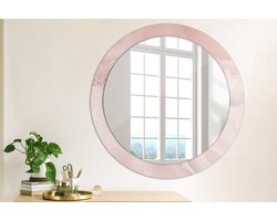 Wallfluent Bedrukte Ronde Spiegel - Ronde Spiegel Met Decoratie Roze Steen - 80 cm / 66 cm - Roze - Roze Ronde Spiegel Lijst Met Print - Badkamerspiegel - Gangspiegel - Eetkamer - Ronde vorm