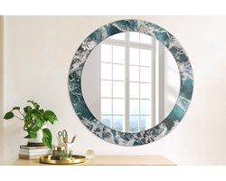 Wallfluent Bedrukte Ronde Spiegel - Ronde Spiegel Met Decoratie Stormachtige Zee - 70 cm / 56 cm - Blauw - Blauw Ronde Spiegel Lijst Met Print - Slaapkamerspiegel - Badkamerspiegel - Gang - Kleedkamer - Ophangsysteem