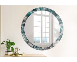 Wallfluent Bedrukte Ronde Spiegel - Ronde Spiegel Met Decoratie Stormachtige Zee - 90 cm / 76 cm - Blauw - Blauw Ronde Spiegel Lijst Met Print - Slaapkamerspiegel - Badkamerspiegel - Gang - Kleedkamer - Hangspiegel