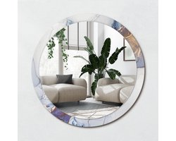 Wallfluent Bedrukte Ronde Spiegel - Ronde Spiegel Met Print Abstracte Kunst - 100 cm / 86 cm - Blauw - Blauw Ronde Wandspiegel Met Print - Slaapkamerspiegel - Badkamerspiegel - Gang - Kleedkamer - Eenvoudige montage