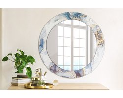 Wallfluent Bedrukte Ronde Spiegel - Ronde Spiegel Met Print Abstracte Kunst - 60 cm / 46 cm - Blauw - Blauw Ronde Wandspiegel Met Print - Slaapkamerspiegel - Badkamerspiegel - Gang - Kleedkamer - Ronde vorm