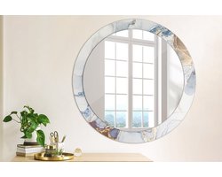 Wallfluent Bedrukte Ronde Spiegel - Ronde Spiegel Met Print Abstracte Kunst - 80 cm / 66 cm - Blauw - Blauw Ronde Wandspiegel Met Print - Slaapkamerspiegel - Badkamerspiegel - Gang - Kleedkamer - Montageset