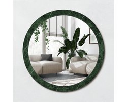 Wallfluent Bedrukte Ronde Spiegel - Ronde Wandspiegel Decoratieve Print Groen Marmer - 100 cm / 86 cm - Groente - Groente Ronde Spiegel Met Bedrukte Lijst - Badkamerspiegel - Gangspiegel - Eetkamer - Hal - Eenvoudige installatie