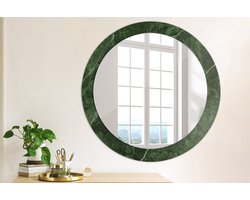 Wallfluent Bedrukte Ronde Spiegel - Ronde Wandspiegel Decoratieve Print Groen Marmer - 80 cm / 66 cm - Groente - Groente Ronde Spiegel Met Bedrukte Lijst - Badkamerspiegel - Gangspiegel - Eetkamer - Hal - Glazen spiegel