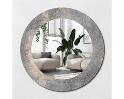 Wallfluent Bedrukte Ronde Spiegel - Ronde Wandspiegel Decoratieve Print Vintage Beton - 50 cm / 36 cm - Grijs - Grijs Ronde Spiegel Met Bedrukte Lijst - Inloopkastspiegel - Badkamerspiegel - Toiletspiegel - Ronde vorm
