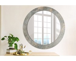 Wallfluent Bedrukte Ronde Spiegel - Ronde Wandspiegel Decoratieve Print Vintage Beton - 70 cm / 56 cm - Grijs - Grijs Ronde Spiegel Met Bedrukte Lijst - Inloopkastspiegel - Badkamerspiegel - Toiletspiegel - Montageset
