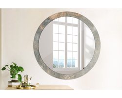 Wallfluent Bedrukte Ronde Spiegel - Ronde Wandspiegel Decoratieve Print Vintage Beton - 90 cm / 76 cm - Grijs - Grijs Ronde Spiegel Met Bedrukte Lijst - Inloopkastspiegel - Badkamerspiegel - Toiletspiegel - Eenvoudige montage