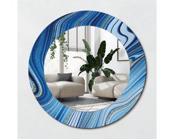 Wallfluent Bedrukte Ronde Spiegel - Ronde Wandspiegel Met Print Marmeren Rivier - 50 cm / 36 cm - Gouden - Gouden Ronde Wandspiegel Decoratieve Print - Inloopkastspiegel - Badkamerspiegel - Toiletspiegel - Eenvoudige montage