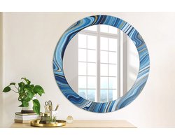 Wallfluent Bedrukte Ronde Spiegel - Ronde Wandspiegel Met Print Marmeren Rivier - 70 cm / 56 cm - Gouden - Gouden Ronde Wandspiegel Decoratieve Print - Inloopkastspiegel - Badkamerspiegel - Toiletspiegel - Spiegelmontageset