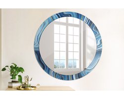 Wallfluent Bedrukte Ronde Spiegel - Ronde Wandspiegel Met Print Marmeren Rivier - 90 cm / 76 cm - Gouden - Gouden Ronde Wandspiegel Decoratieve Print - Inloopkastspiegel - Badkamerspiegel - Toiletspiegel - Ophangsysteem