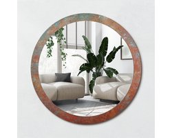 Wallfluent Bedrukte Ronde Spiegel - Ronde Wandspiegel Met Print Roestig Metaal - 100 cm / 86 cm - Oranje - Oranje Ronde Wandspiegel Decoratieve Print - Woonkamerspiegel - Inloopkastspiegel - Hal - Eenvoudige montage