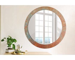 Wallfluent Bedrukte Ronde Spiegel - Ronde Wandspiegel Met Print Roestig Metaal - 80 cm / 66 cm - Oranje - Oranje Ronde Wandspiegel Decoratieve Print - Woonkamerspiegel - Inloopkastspiegel - Hal - Montageset
