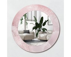 Wallfluent Bedrukte Ronde Spiegel - Ronde Wandspiegel Met Print Roze Steen - 50 cm / 36 cm - Roze - Roze Ronde Wandspiegel Decoratieve Print - Badkamerspiegel - Gangspiegel - Eetkamer - Ophangsysteem