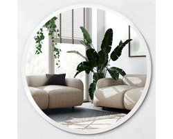 Wallfluent Bedrukte Ronde Spiegel - Wit Spiegel op gehard Glas - Ronde Spiegel - 90 cm / 86 cm - Hangspiegel - Inloopkastspiegel - Badkamerspiegel - Toiletspiegel - Slaapkamerspiegel - Badkamerspiegel - Gang - Kleedkamer -