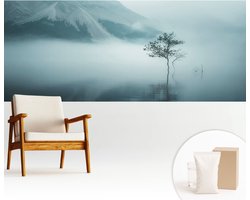 Wallfluent Behang - Mystiek van de natuur Vliesbehang - 250x104 cm - Grijs Behang - Voor natuur- en kunstliefhebbers - Behang Voor de slaapkamer, woonkamer en kantoor - Wanddecoratie Landschappen