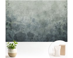 Wallfluent Behang - Plantaardige elegantie Vliesbehang - 104x70 cm - Grijs Behang - Voor liefhebbers van kunst en natuur - Behang Voor de slaapkamer, woonkamer en kantoor - Behangrol Bloemen en planten