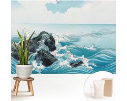 Wallfluent Behang - Zeegezicht Vliesbehang - 208x146 cm - Blauw Behang - Voor liefhebbers van maritieme landschappen en kunst - Behang Voor de woonkamer, voor het kantoor, voor de slaapkamer - Behangrol Landschappen