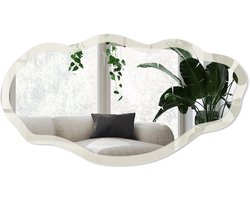 Wallfluent Crèmekleurige Steen Spiegel - Romig Elegante Rechthoekige Wandspiegel - Organische Spiegel - Slaapkamer, Woonkamer, Kantoor - Minimalistisch - 45x90 cm - Totale afmeting 52x97 cm