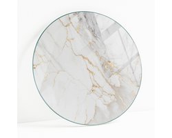 Wallfluent - Elegant Geaderd Marmer Gehard Glas - 80 cm - Wit Glazen Tafelblad - Rond Tafelblad Glas - Glasplaat Tafel - Gehard Glazen Tafelblad Voor de Eettafel in de Eetkamer