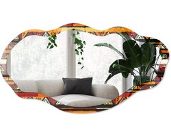 Wallfluent Etnische Zones Spiegel - Zwart Elegante Rechthoekige Wandspiegel - Organische Spiegel - Woonkamer, Hal, Kantoor - Geometrisch - 45x90 cm - Totale afmeting 52x97 cm