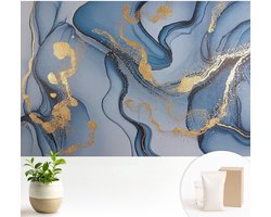 Wallfluent Fotobehang - Blauw Vliesbehang - 104x70 cm - Blauwe Golven Muurschildering - Gang behang Abstractie - Fotobehang Vlies - Slaapkamer behang