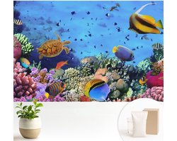 Wallfluent Fotobehang - Blauw Vliesbehang - 104x70 cm - Koraalrif Muurschildering - Gang behang Dieren - Fotobehang Vlies - Slaapkamer behang