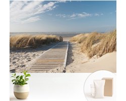 Wallfluent Fotobehang - Blauw Vliesbehang - 104x70 cm - Zeepad Muurschildering - Gang behang Landschappen - Fotobehang Vlies - Slaapkamer behang