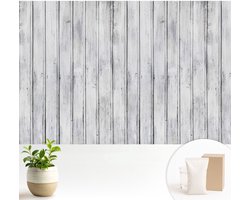 Wallfluent Fotobehang - Wit Vliesbehang - 104x70 cm - Houten Planken Fotobehang Vlies - Hal behang Texturen - Muurschildering - Hal behang