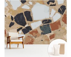 Wallfluent Fotobehang - Wit Vliesbehang - 312x219 cm - Rustieke Stenen Fotobehang Vlies - Hal behang Texturen - Muurschildering - Woonkamer behang