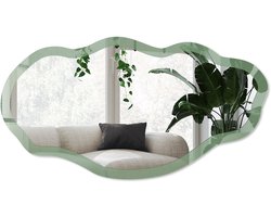 Wallfluent Gedempt Groen Spiegel - Groen Stijlvolle Wandspiegel - Organische Spiegel - Kantoor, Woonkamer, Slaapkamer - Minimalistisch - 45x90 cm - Totale afmeting 52x97 cm